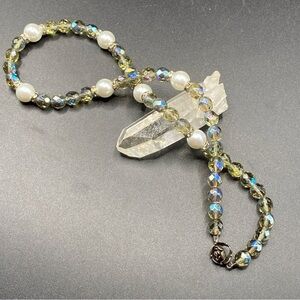 Crystal AB Beads Faux Pearls Necklace Sterling Clasp